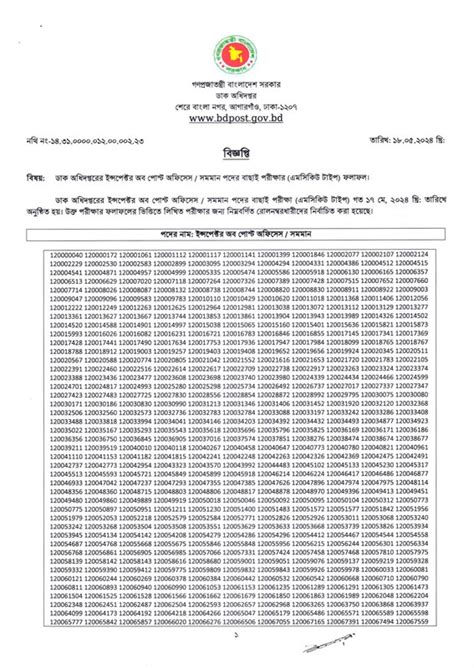 post office exams results